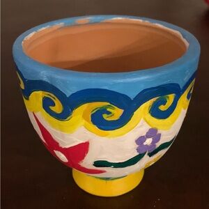 Hand-Painted Decorative Small Planter with Floral Design